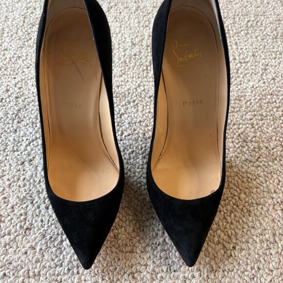 Christian Louboutin Pigalle Follies Black Suede Stiletto Pointed Toe Heels 39.5 - Picture 3 of 16